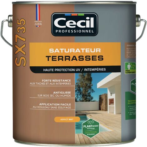 Saturateur terrasse 5L – Teinte teck – Protection durable anti-glisse – Résine acrylique micro-pénétrante – Pour surfaces bois et béton – Cecil - SX735