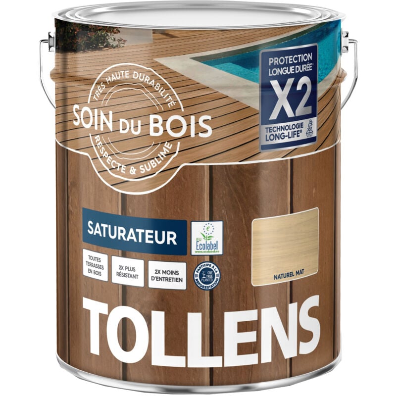 Tollens - Saturateur bois - Ultra Résistant pour moins d'entretien Tous Types de Bois - Mat - Naturel - 2,5L