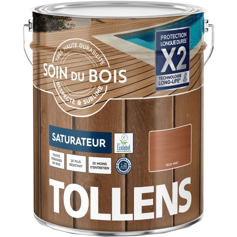 Tollens - Saturateur bois - Ultra Résistant pour moins d'entretien Tous Types de Bois - Mat - Teck - 2,5L