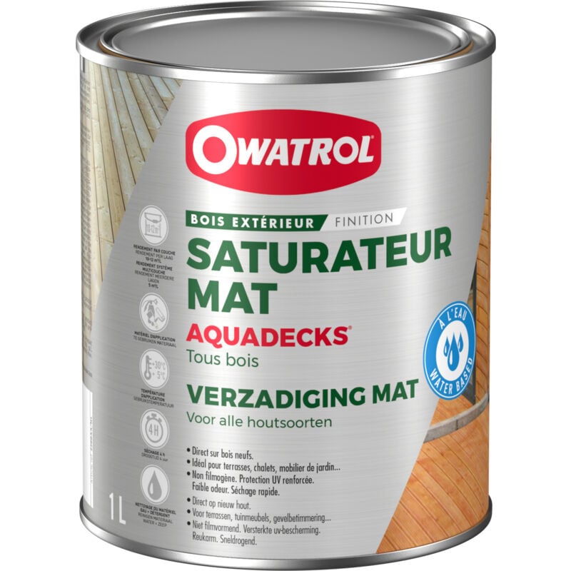 Saturateur bois à l'eau Owatrol AQUADECKS® Marron autoclave 1 litre