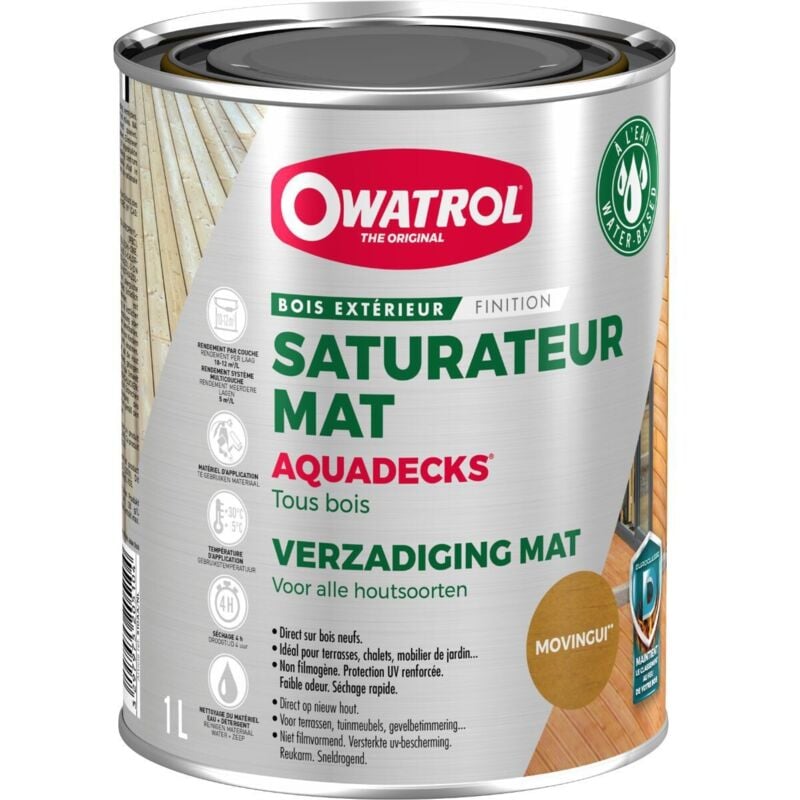 Saturateur bois à l'eau Owatrol aquadecks® Movingui (ow25) 1 litre