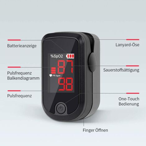 Saturimetro da dito Saturimetro Monitoraggio della saturazione di ossigeno Saturimetro da dito Saturimetro Misurazione rapida della frequenza cardiaca SpO2 Saturimetro portatile, nero