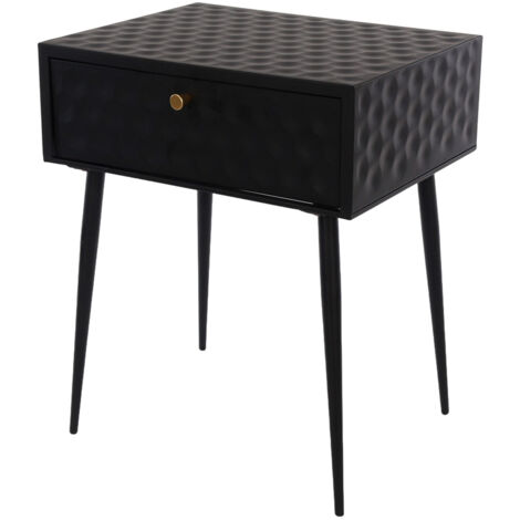 Saturn 1 Drawer Bedside Cabinet - Metal - L35.8 x W46 x H56.2 cm - Black/Gold - Partially Assembled