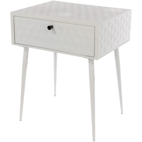 Saturn 1 Drawer Bedside Cabinet - Metal - L35.8 x W46 x H56.2 cm - White/Gold - Partially Assembled