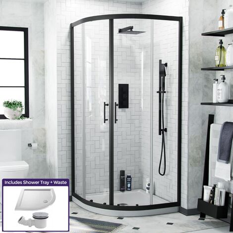 Saturn Black Framed Quadrant 1850 x 870 Corner Shower Enclosure & Tray