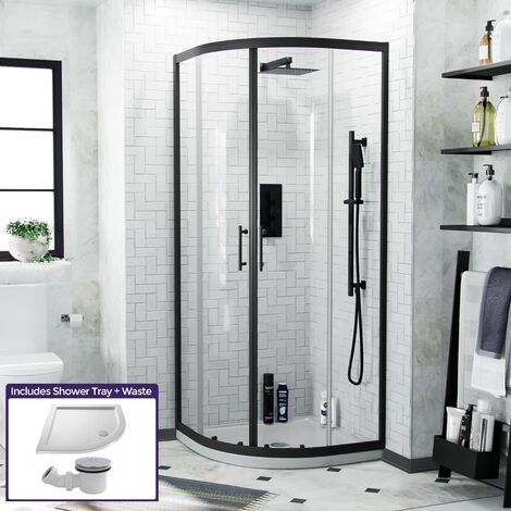 Saturn Black Quadrant 800mm Corner Shower Enclosure & Tray