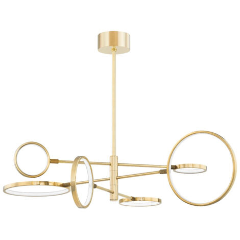 Saturn Lustre Led 6 Lumières Laiton, Verre Et Métal