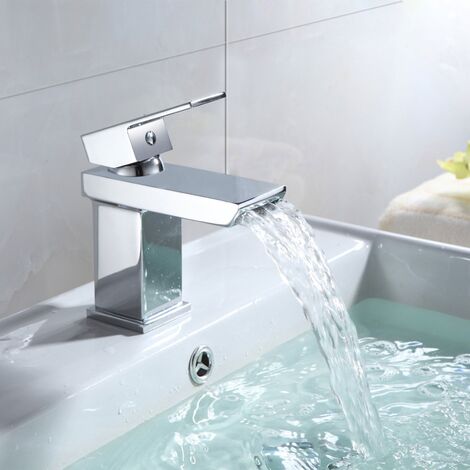 Saturn Modern Design Chrome Waterfall Basin Sink Mono Mixer Tap & Waste