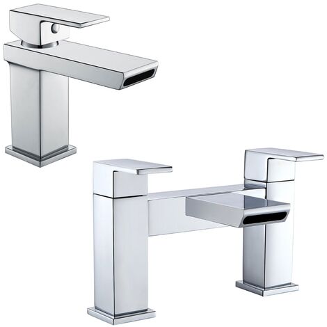 Saturn Modern Waterfall Design Basin Sink Mono Mixer Tap & Deck Mounted Bath Filler Mixer Tap