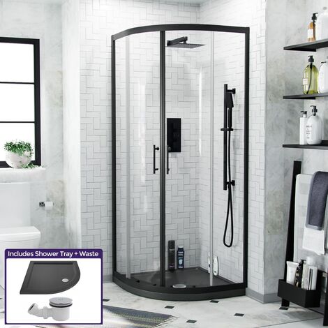 Saturn Quadrant 800mm Shower Enclosure, Tray & Waste Matte Black