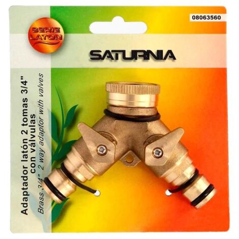 SATURNIA adaptador manguera laton 2 tomas para grifo 3/4 , Adaptador manguera laton 2 tomas para Grifo 3/4- Medida: 3/4 macho. con 2 salidas de enchufe rapido.- Realiza