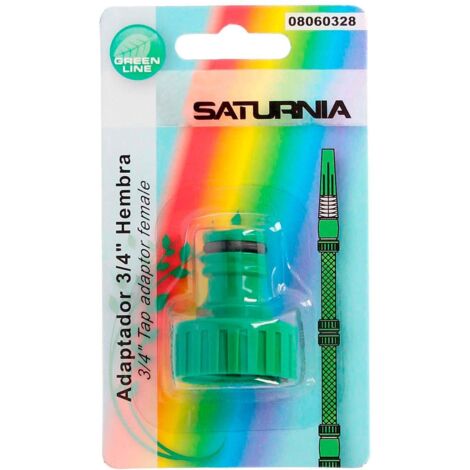 SATURNIA adaptador manguera plastico 3/4 hembra  blister , Adaptador manguera plastico.  - Medida: 3/4 hembra.- Realizado en plástico.- Ideal para trabajos de jar
