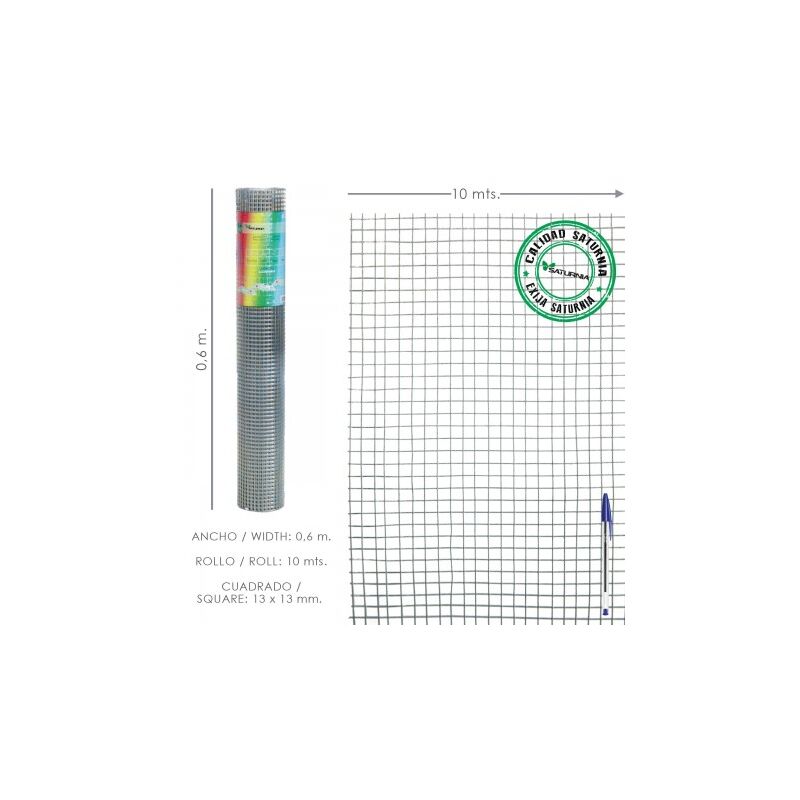 

Malla electrosoldada ligera galvanizada 13x13 alto 60 cm rollo 10 metros uso domestico