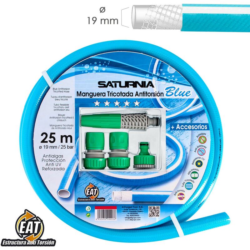 

Manguera Tricotada No Torsion Blue Ø 19 mm. Rollo 25 metros Con Accesorios