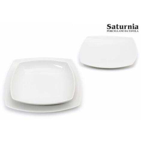 Saturnia Piatto Frutta Quadro L 21 Cm H 2,8 Cm Diag. 24,5 Cm Porcellana Tokio Bianco