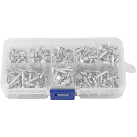 Satz Flachkopfnieten aus massivem Aluminium M3 - 400 Stück, Längen 4 mm bis 16 mm (Aluminium-Nietset GB867)