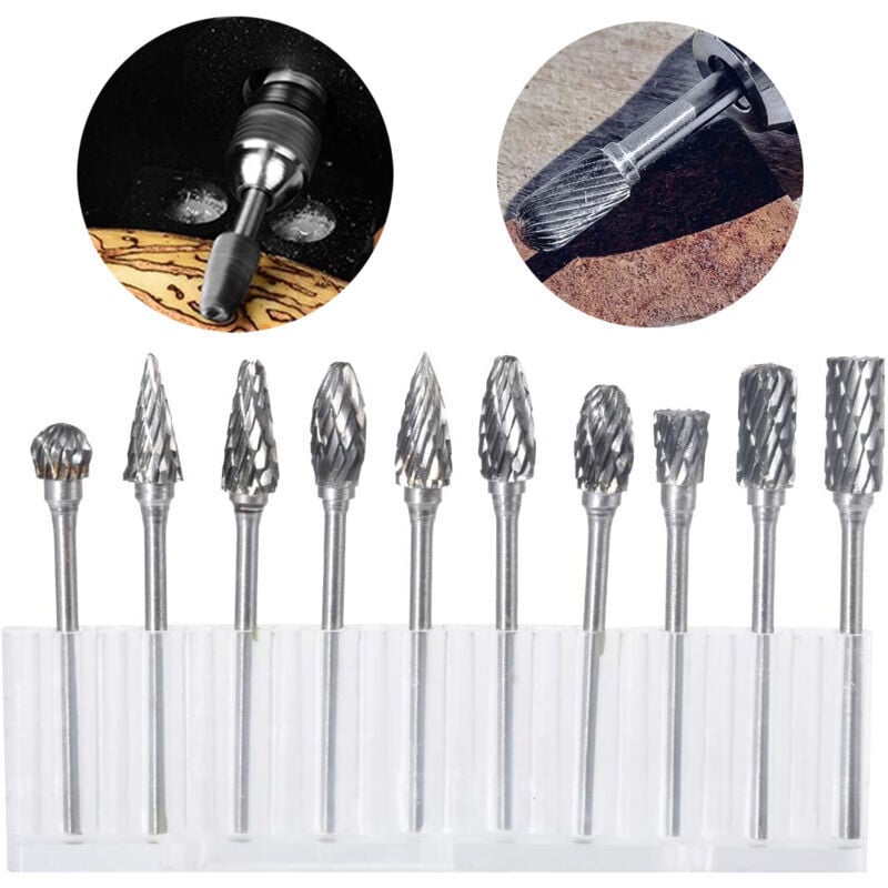 Image of Satz mit 10 Hartmetall-Rotationsfräsern mit Schleifkopf für Rotationswerkzeuge, Bohrmaschinen