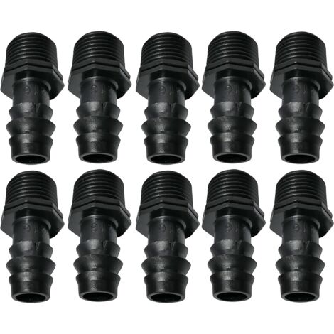 Satz mit 10 männlichen Adaptern/Armaturen mit Widerhaken Ø16 mm x 1/2'' für Tropfschlauch-Außengewinde (für Ø16-mm-Schlauch) – Anschluss für Bewässerungs-/Bewässerungssystem