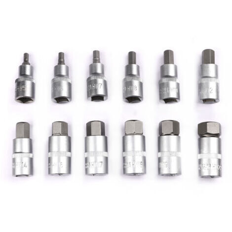 Satz mit 12 1/2"-Innensechskant-Steckschlüsseln – 6-kantige Steckschlüssel 5 bis 22 mm – Chrom-Vanadium-Stahl – Kunststoffkoffer für Schlagschrauber
