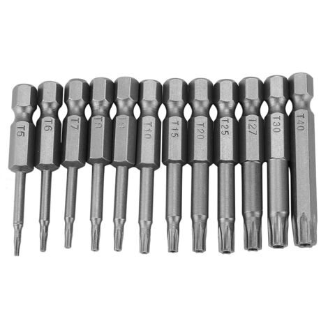 Satz mit 12 magnetischen Stern-Sicherheitsbits aus Chrom-Vanadium, 1/4"-Sechskantschaft, T5 bis T40