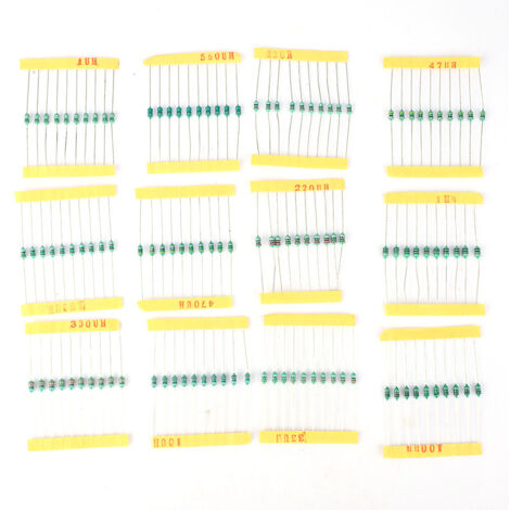 Satz mit 120 farbigen Ringspulen, 1/4 W, 12 Werte von 1 µH bis 1 mH