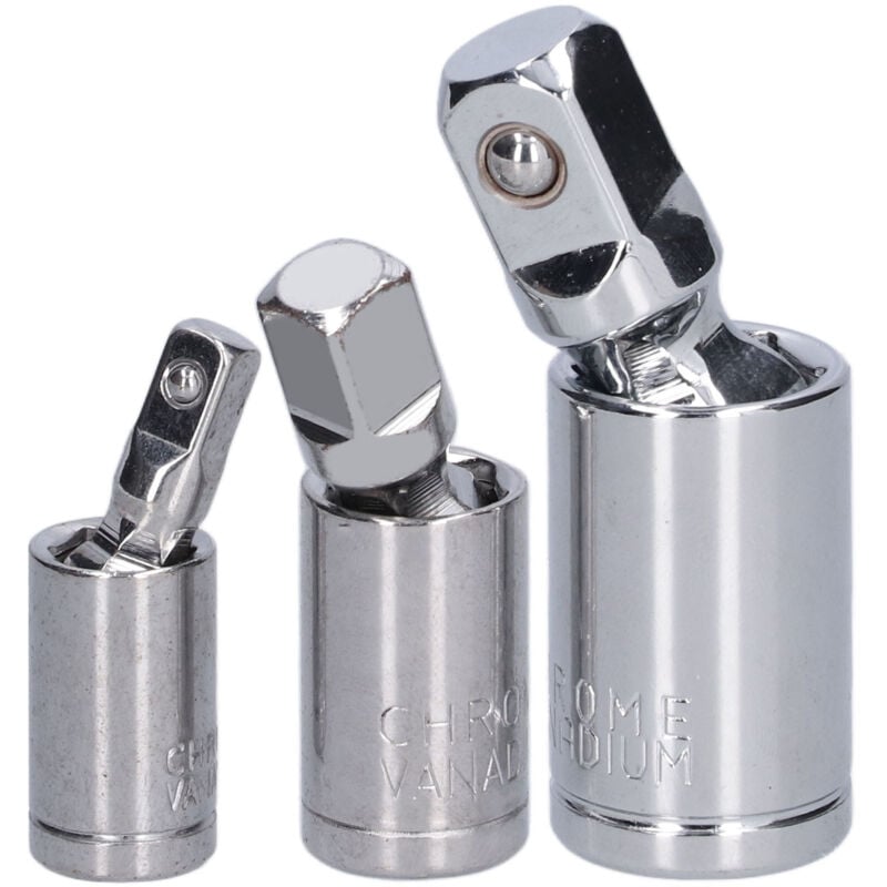 Image of Satz mit 3 Gelenksteckschlüsseln 1/2, 3/8, 1/4 Zoll aus Chrom-Vanadium-Stahl für Ratschenschlüssel