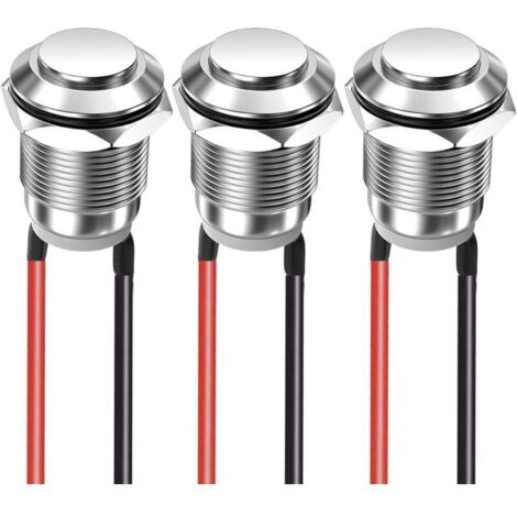 Satz mit 3 Momenttastern 12 mm 2 A 12 V/24 V/125 V/250 V, wasserdicht, Edelstahl, Ein/Aus, mit Gewinde (Kopf nach oben)