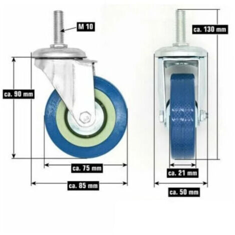 Satz mit 4 360°-Möbelrollen, 75 mm, M10, Schwerlast-Lenkrollen