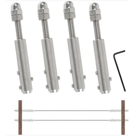 Satz mit 4 Edelstahl-Kabelspannern, 4 mm Durchmesser – M6 x 50 Gewindeschrauben zur Befestigung – Zugfestigkeit für industrielle Anwendungen
