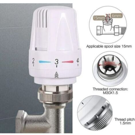 Satz mit 4 Thermostat-Heizkörperventilköpfen, M 30 x 1,5, Ersatz-Heizkörperventilköpfe, Thermostat-Heizkörperventile