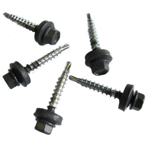 Satz mit 50 SELBSTBOHRENDEN SCHRAUBEN (4,9 x 35 mm) + 50 Dichtungsscheiben für einfache Fliesentafeln - Farbe - Anthrazitgrau matt, Länge - 3,5 cm