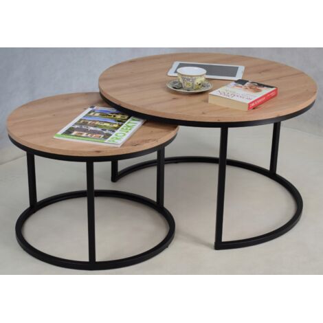 Satz runder Couchtische, zusammengeschraubt aus 20x20 Black Oak Artisan-Profilen