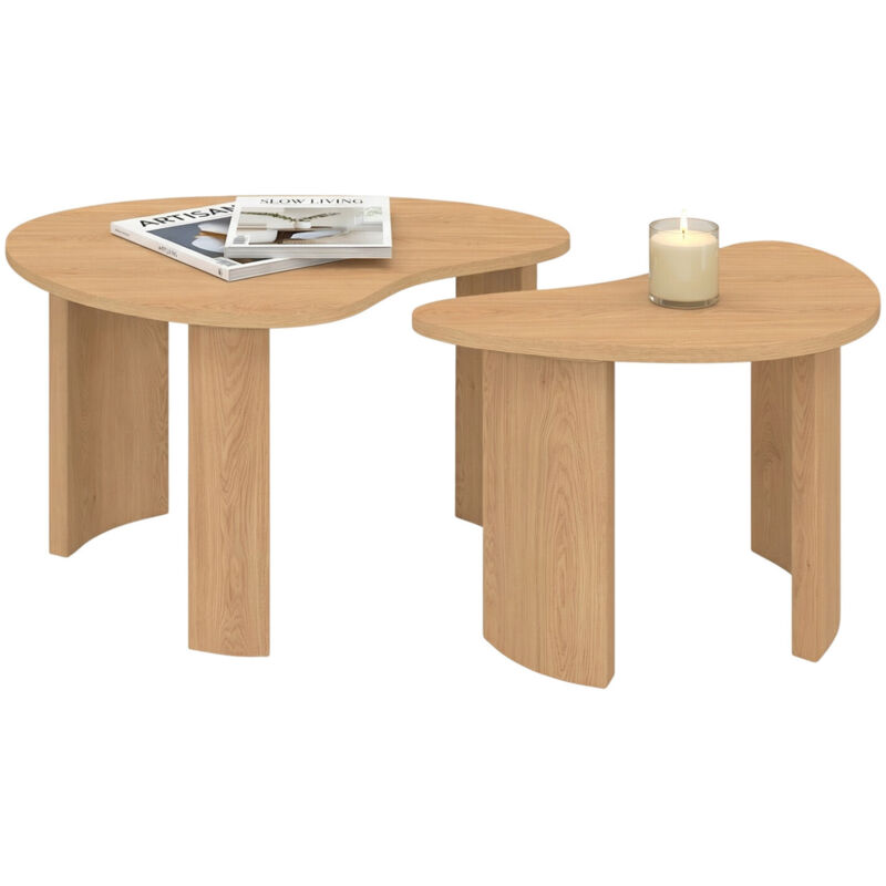 Idmarket Beige Satz Von 2 Ausziehbaren Couchtischen Coline 70/50 Holz In Buchenoptik