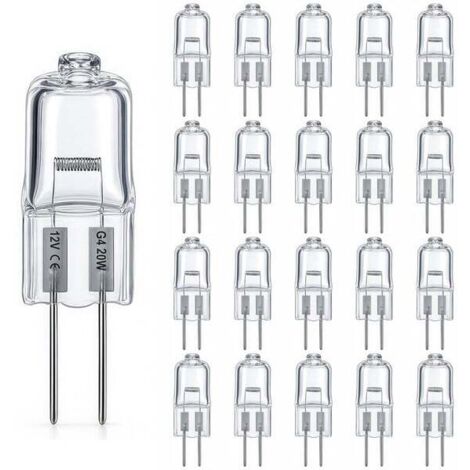 Satz von 20 G4 20W 12V Halogen Lampen, 300 Lumen, dimmbar, Farbtemperatur 2800K, Lebensdauer bis zu 3000 Stunden, Stift Lampe, transparente Kapsel für gewerbliche und private Beleuchtung