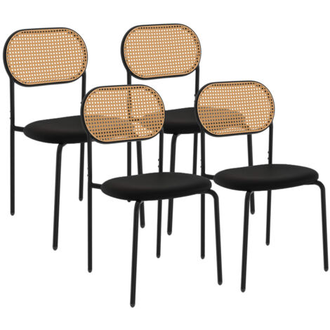 Satz von 4 Vintage-Stühlen CLOTILDE aus schwarzem Metall und Rohrgeflecht Rückenlehne für Esszimmer