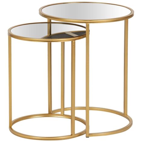 Satztischchen aus Metall mit Spiegel, 2er-Set, 41 x 41 x 50 cm, 35 x 35 x 43 cm