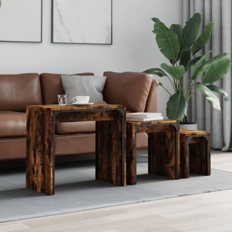 Satztische 3 Stk. Räuchereiche Holzwerkstoff vidaXL