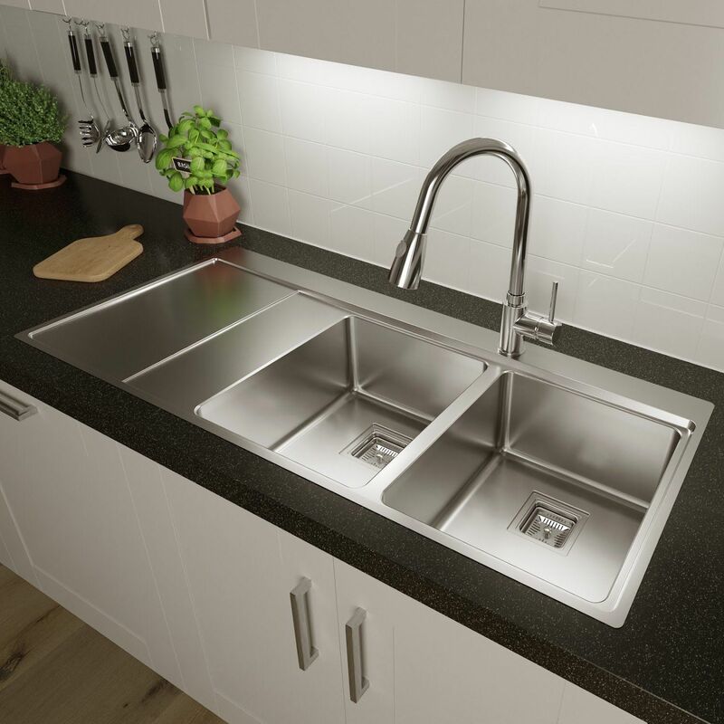 Sauber 2 Bowl Square Inset Stainless Steel Kitchen Sink ...