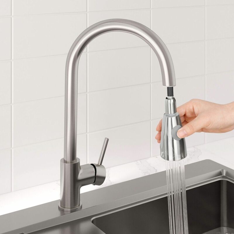 Sauber - Baden Pull Out Kitchen Mixer Tap - Brushed