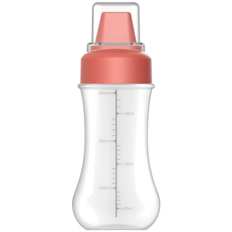 Saucenflasche mit Skala und transparenten Etiketten für die Küche, praktisch und robust, rot