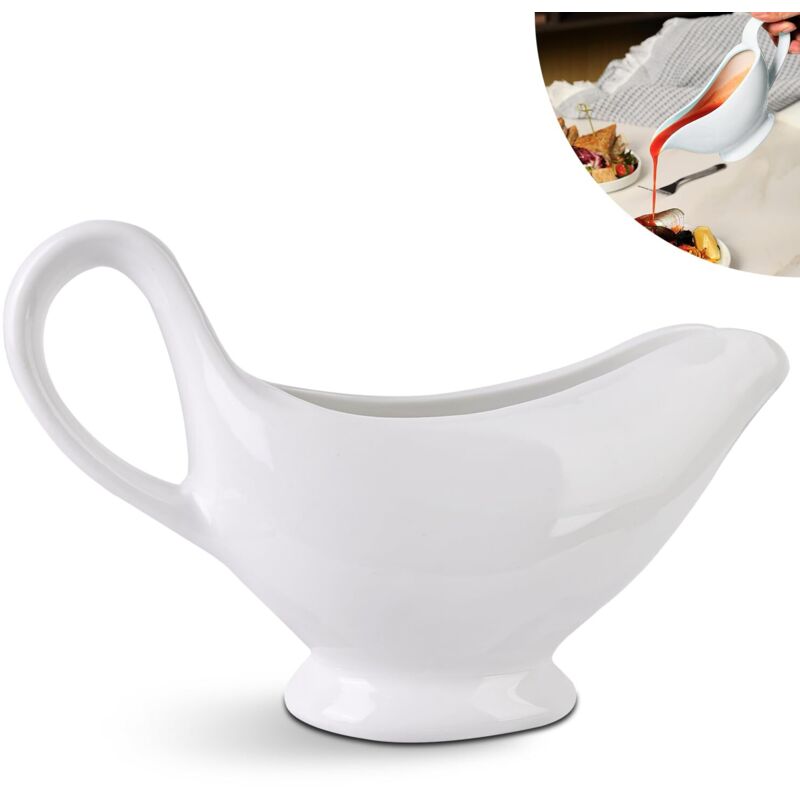 Saucière en Porcelaine 310 ml - Pot à Sauce Avec Anse, Récipient pour Vinaigrette, Crème, Bouillon de Lait - Design Élégant, Grande Poignée