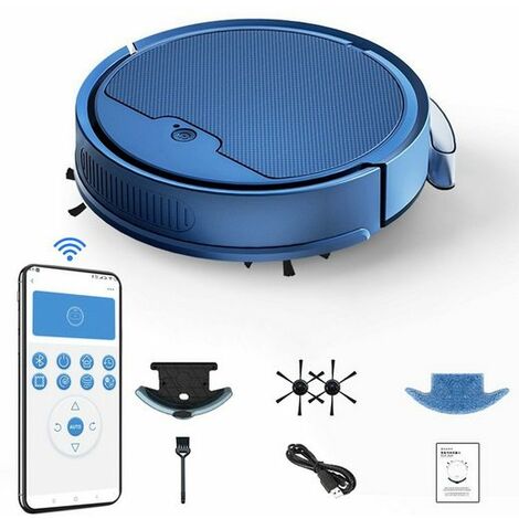 Saugroboter, Wischroboter, Intelligente Roboter, APP Bluetooth Steuerung mit 200ML Wassertank für 120-150m², Bleu, KINSI