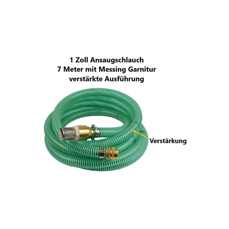 GmbH Tuyau d'aspiration 1 pouce Garniture en laiton 7m vert Garniture d'aspiration avec clapet anti-retour - CHM