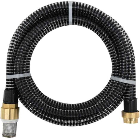 Saugschlauch mit Messing-Anschlüssen Schwarz 1,1" 7 m PVC