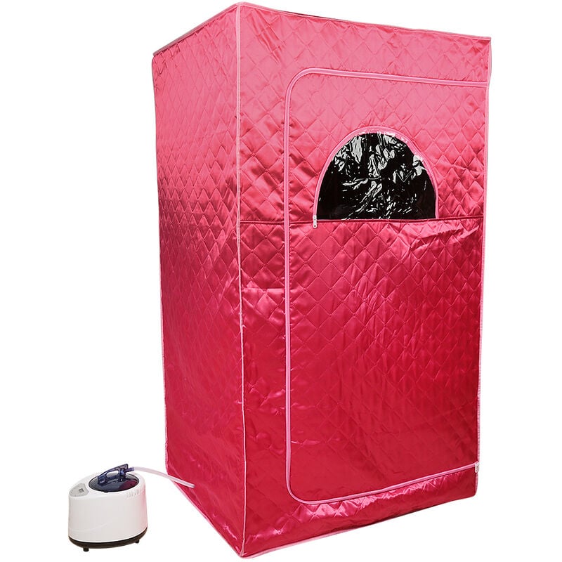 Sauna à Vapeur Cabine de Sauna Maison Portable 9 Options de Minuterie 10 Niveaux de Réglage de la Température Rouge