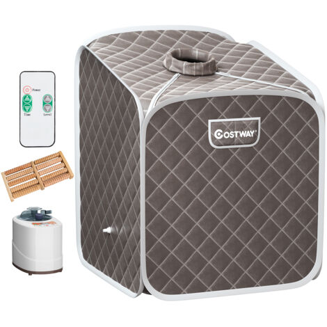 Sauna à Vapeur Portable 2L avec Chaise 9 Niveaux de Température Réglables Tente de Spa pour 1 personne avec Rouleau de Massage Gris CW9599 DESIGN IN