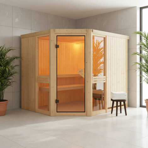 Sauna d'angle bois massif Amelia 3 Karibu 6-8 places 231x196cm