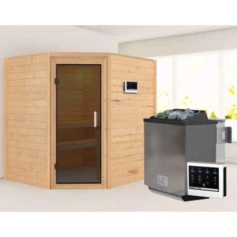 Sauna d'angle Mia 4 places épicéa nordique poêle 9kW Karibu