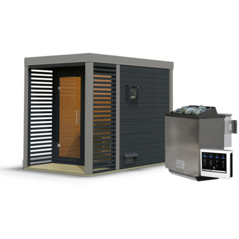 Sauna Extérieur 2-4 Places Epicéa Nordique 9kW avec Terrasse Karibu Ares