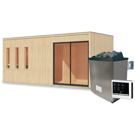Sauna Exterieur 4-6 Places Bois Massif 12.4m2 Poêle 9kW - Monterey Karibu